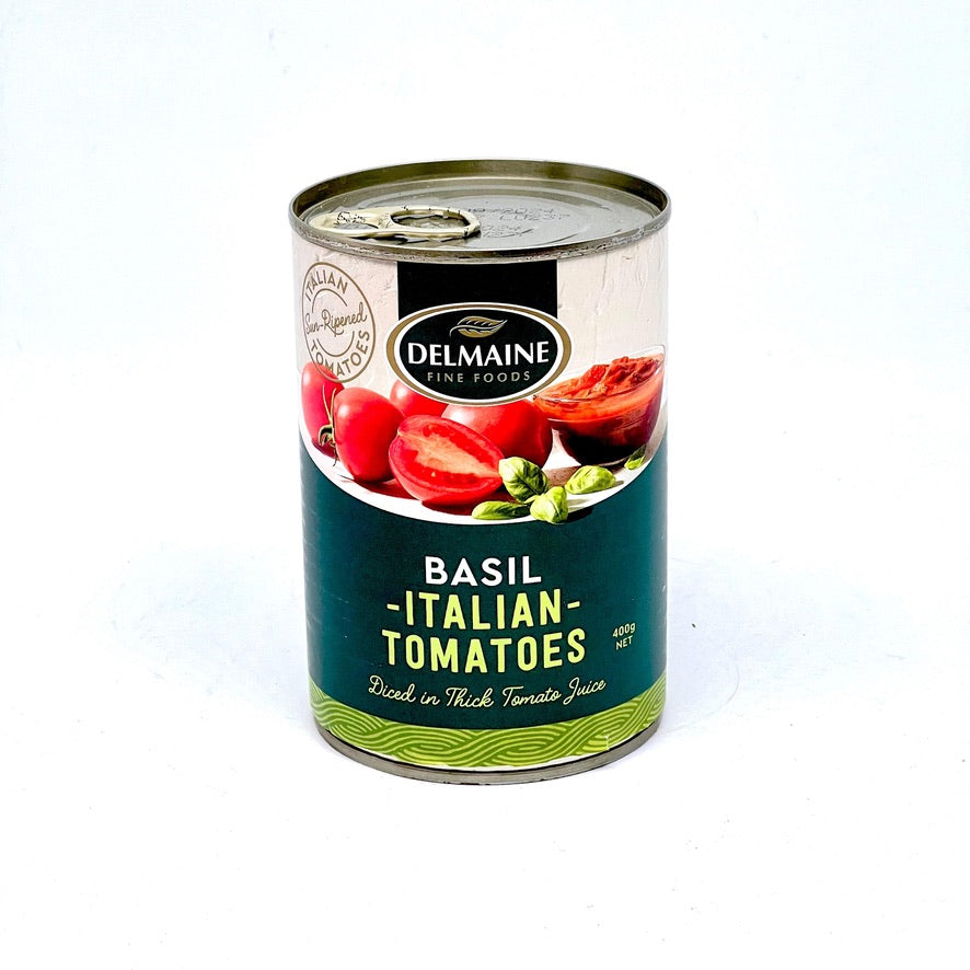 DELMAINE Diced Tomatoes w/ Basil 400g