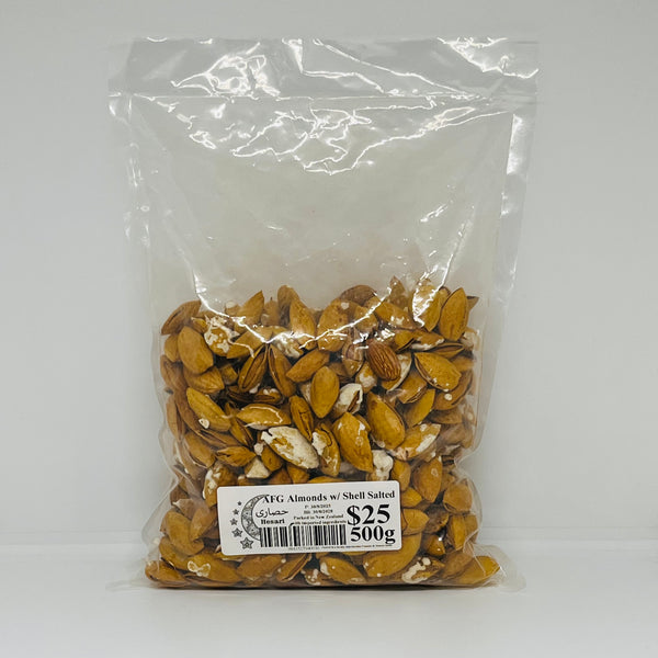HESARI AFG Almonds w/ Shell Green Bay Salted X Poly Bag 500g