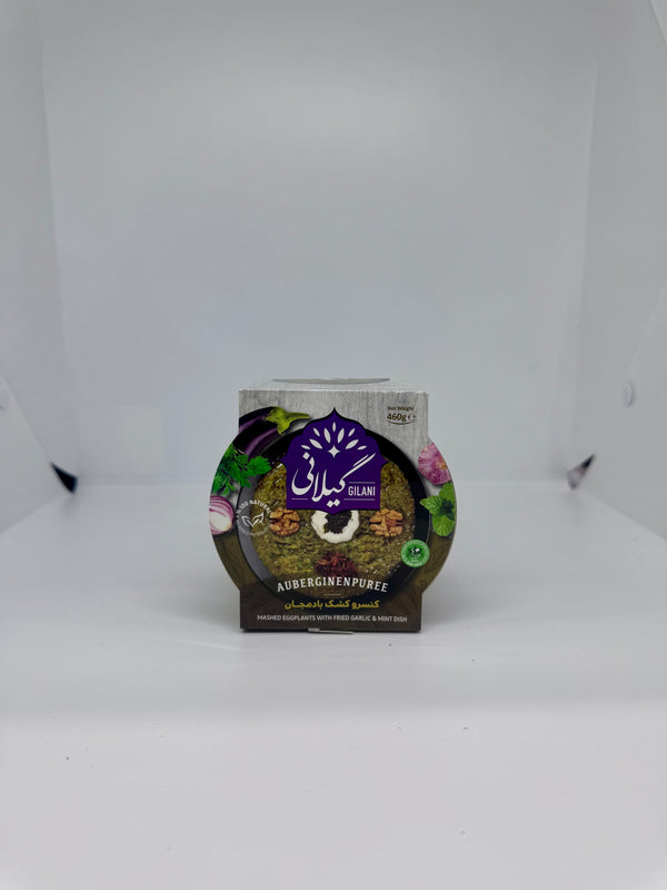 GILANI Canned Mashed Eggplants w/ Fried Garlic & Mint Dish - Kashk Bademjan - 460g