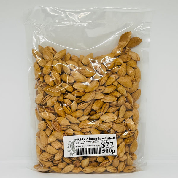 HESARI AFG Almonds w/ Shell Roasted w/ Salt A288 Poly Bag 500g