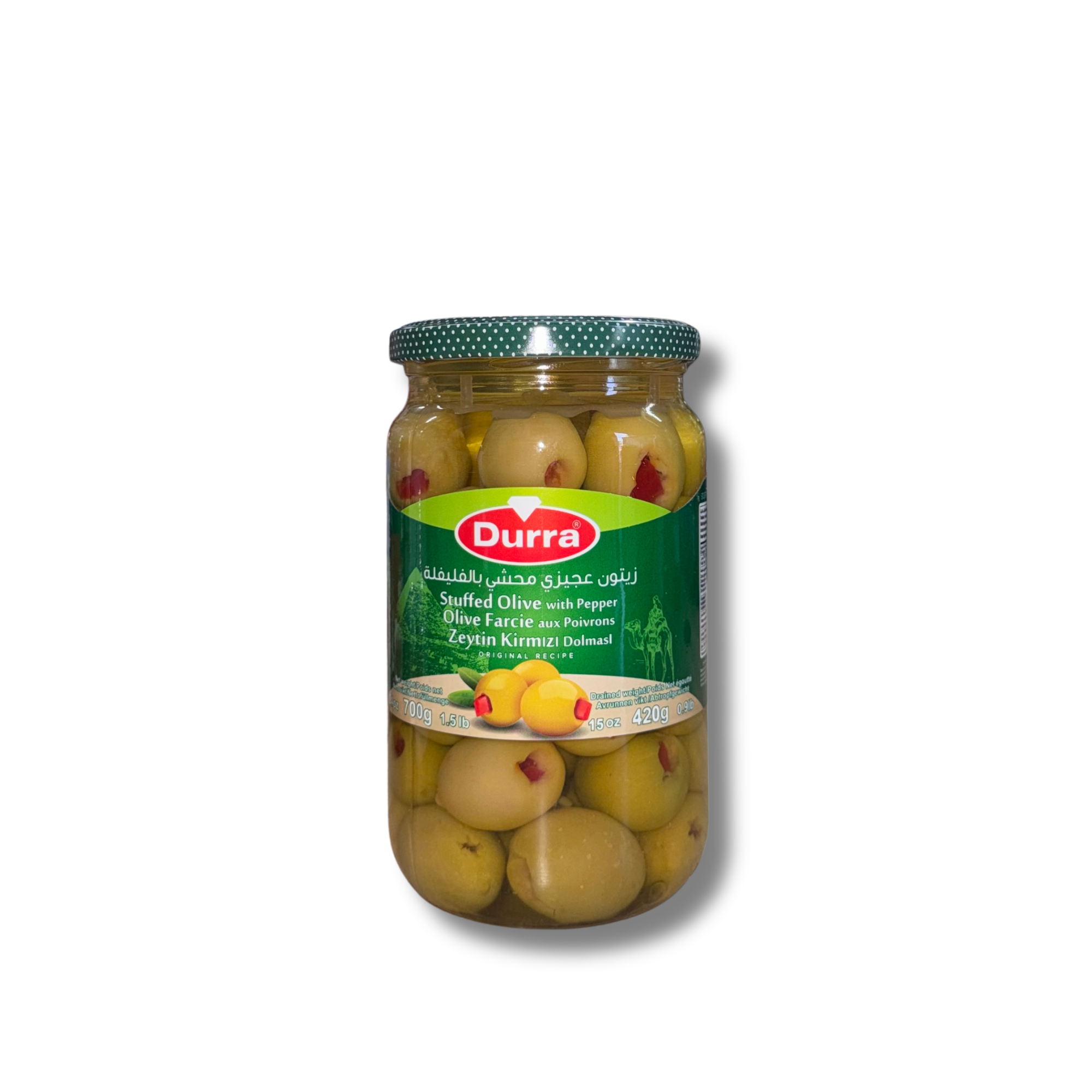 DURRA Green Olives Stuffed w/ Pepper 700g