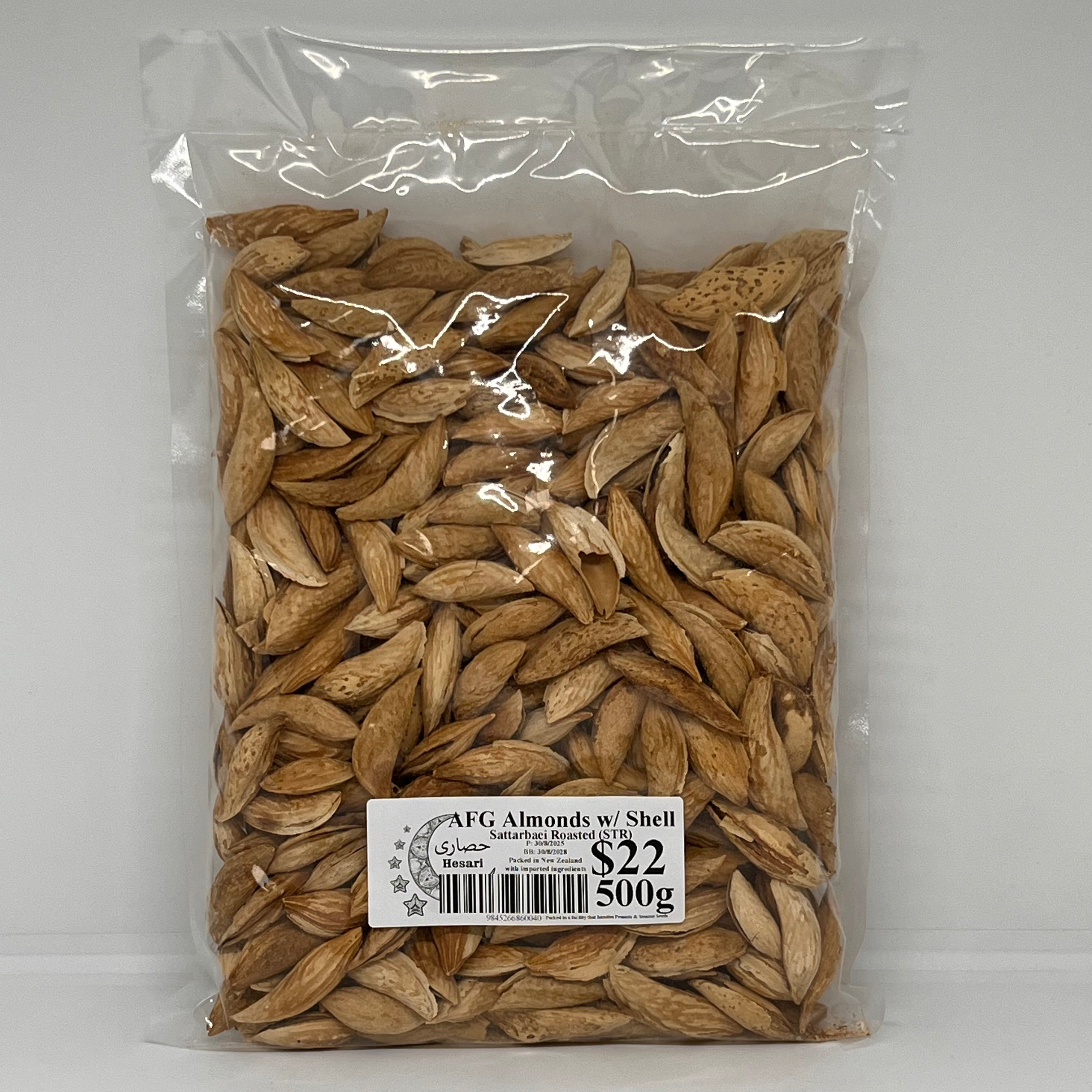 HESARI AFG Almonds w/ Shell Sattarbaei Roasted STR Poly Bag 500g