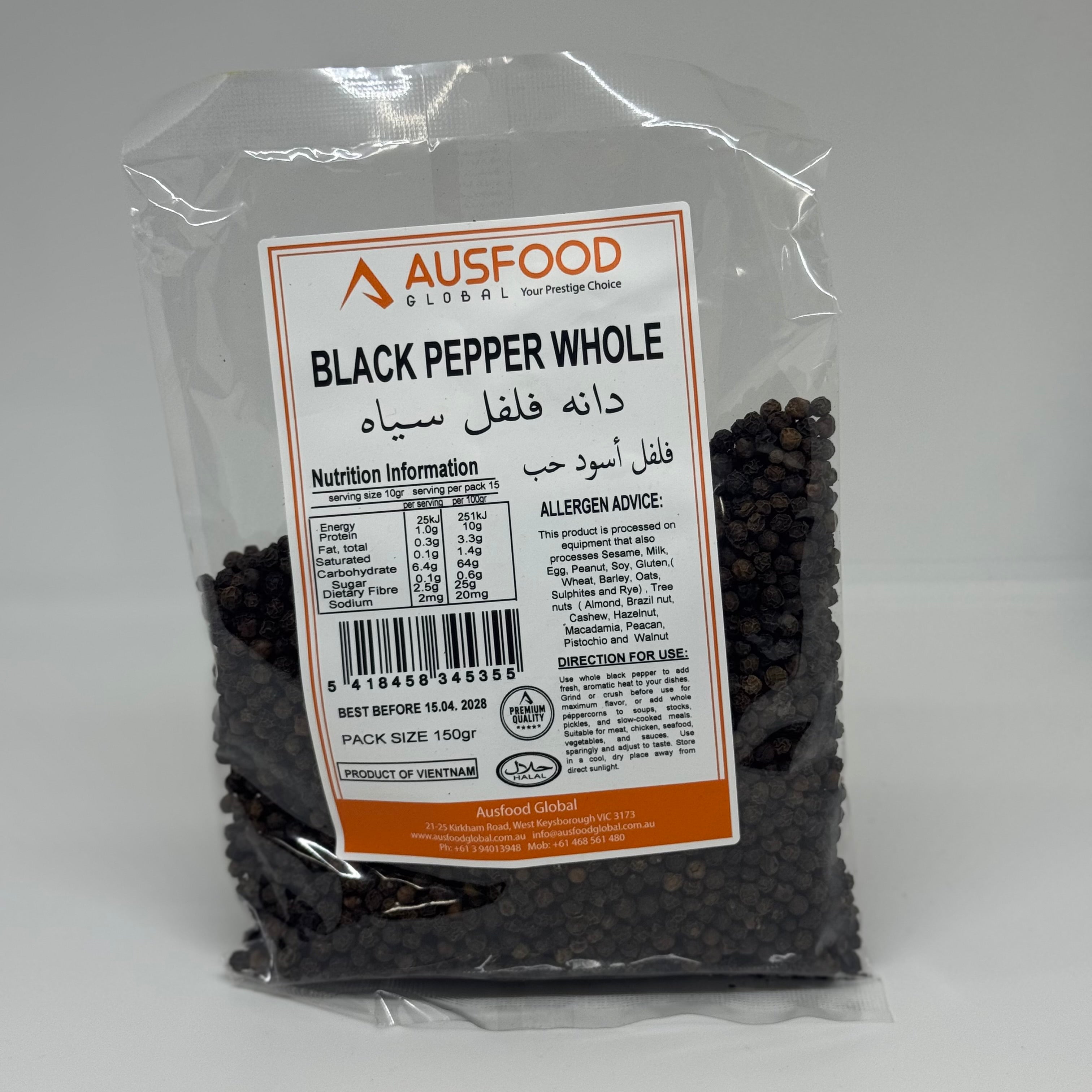 AUSFOOD Black Pepper Whole 150g