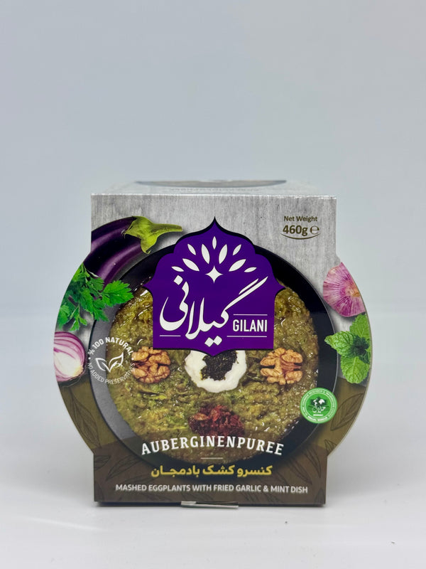 GILANI Canned Mashed Eggplants w/ Fried Garlic & Mint Dish - Kashk Bademjan - 460g