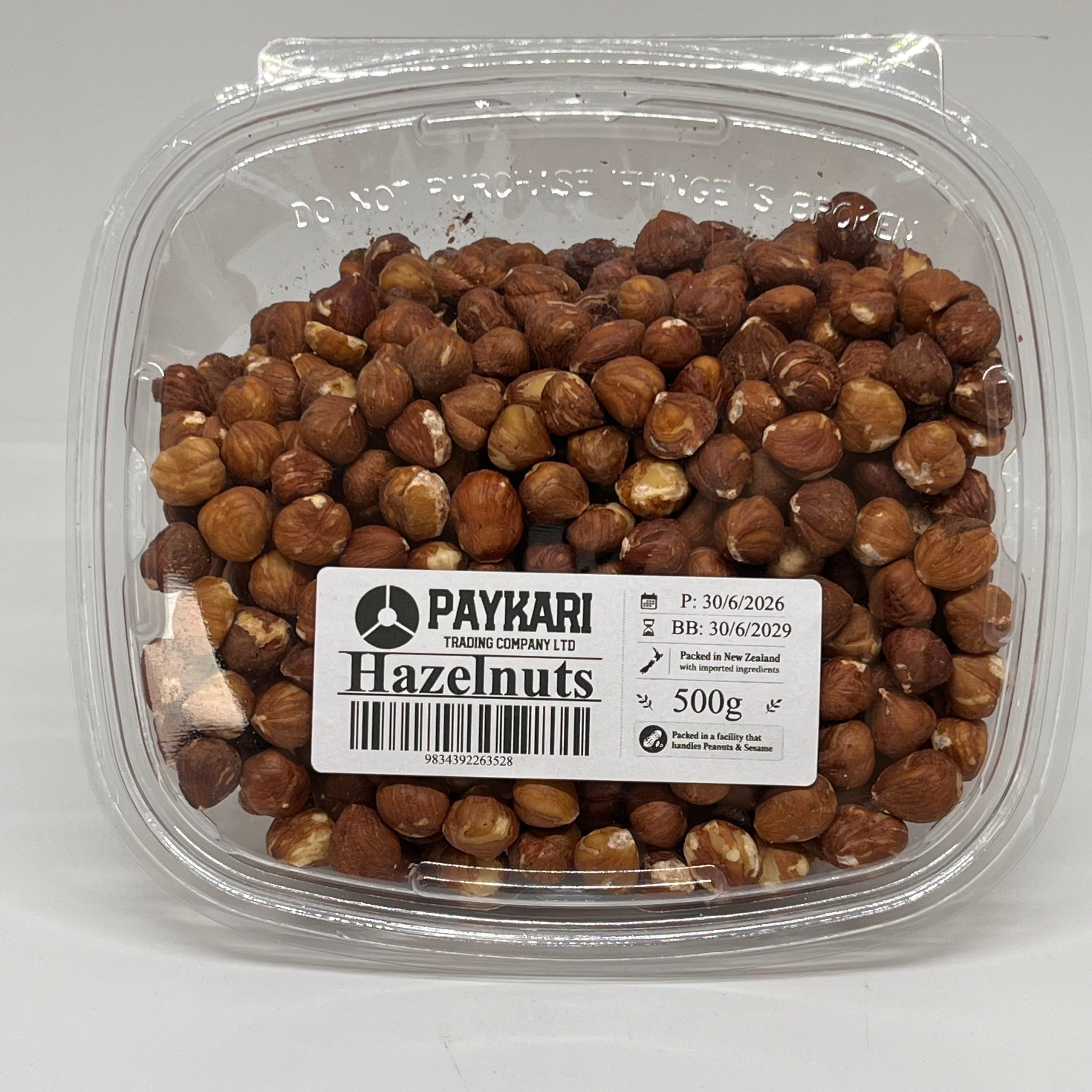 PAYKARI Whole Raw Hazelnut Kernels Container 500g