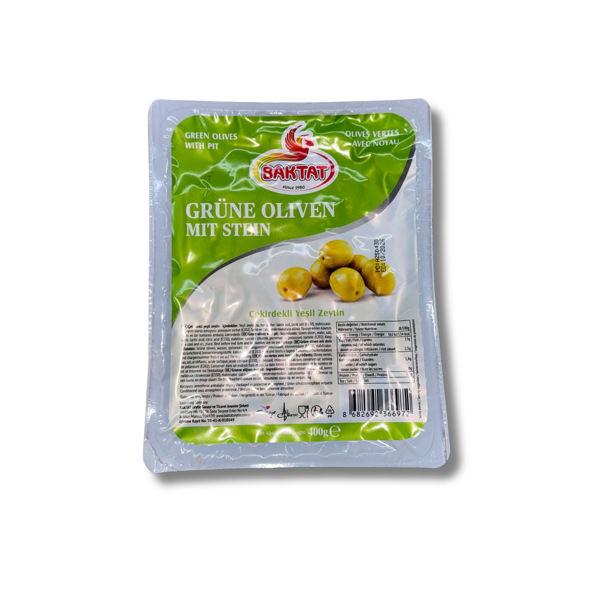 BAKTAT Green Olives Vacuum Pack 400g