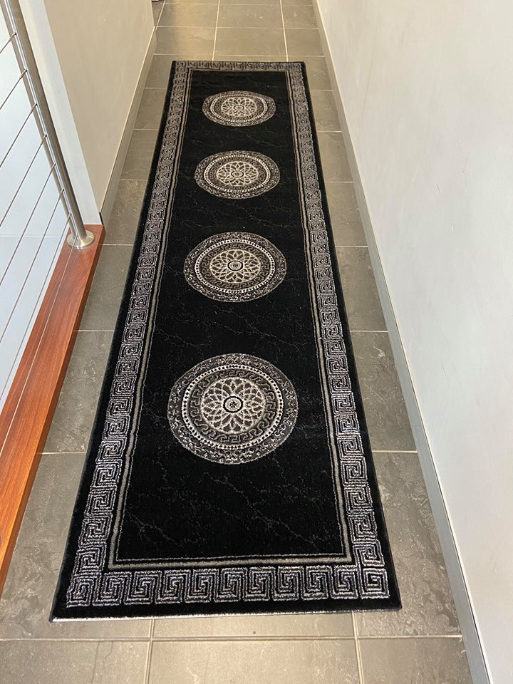 Aura 776 Modern Black Rug with Border and Centre Medallion - Lalee Designer Rugs