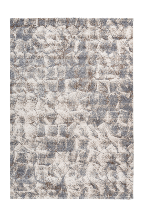 Thick Modern Grey Beige Rug with Jagged Design