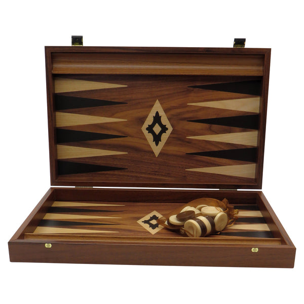 MANOPOULOS Walnut Veneer Backgammon Board w/ Storage